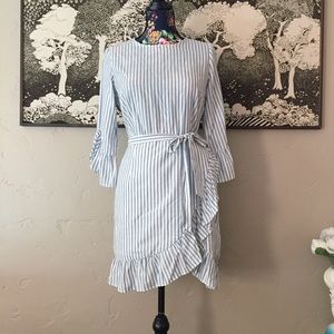 NWT Who What Wear Striped Ruffle Midi Dress